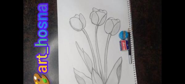 عکس نقاشی گل لاله سیاه سفید