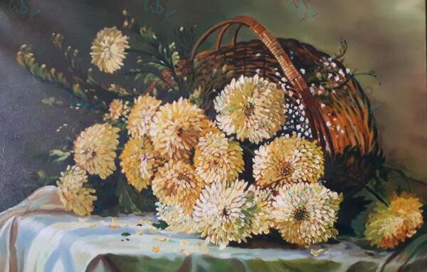 عکس نقاشی رنگ روغن گل داوودی