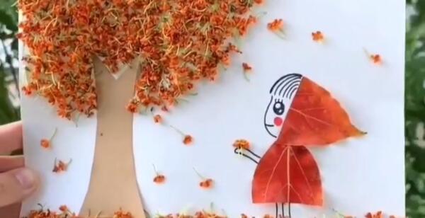 عکس نقاشی گل با برگ پاییزی