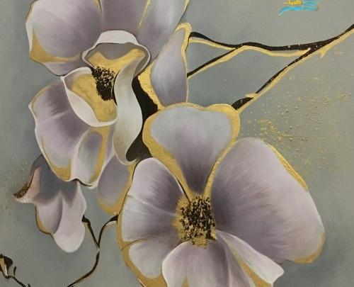 عکس نقاشی گل بنفشه روی پارچه