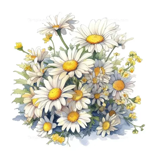 عکس نقاشی گل بابونه با آبرنگ