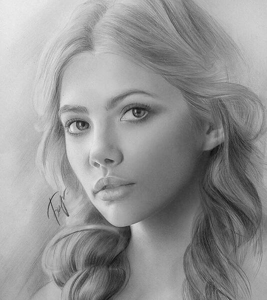 عکس نقاشی سیاه قلم یک دختر زیبا