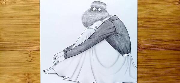 عکس نقاشی نقاشی سیاه قلم دختر