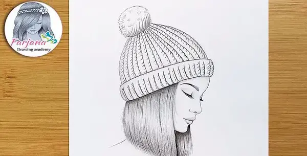 عکس نقاشی سیاه قلم دخترانه نیمرخ