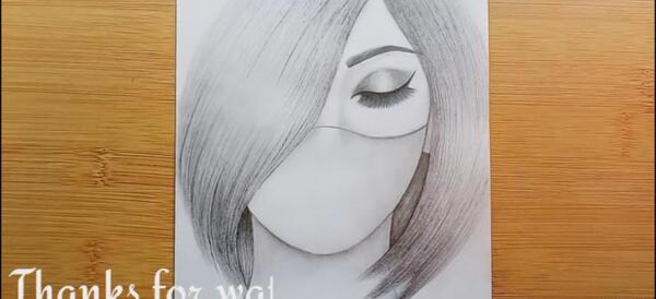 عکس نقاشی سیاه قلم دخترانه نیمرخ