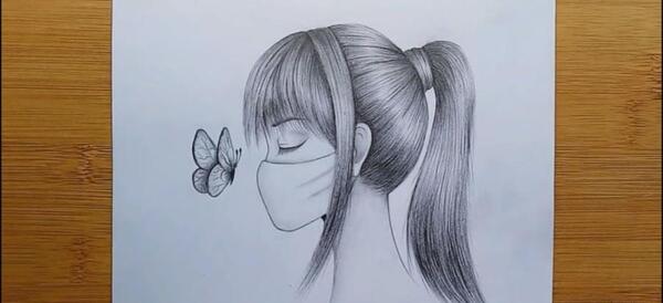 عکس نقاشی سیاه قلم دخترانه نیمرخ