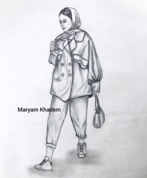 عکس نقاشی سیاه قلم لباس ساده