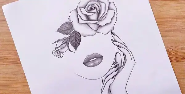 عکس نقاشی گل رز با سیاه قلم