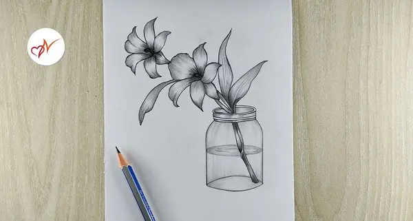 عکس نقاشی سیاه قلم ساده کودکانه گل