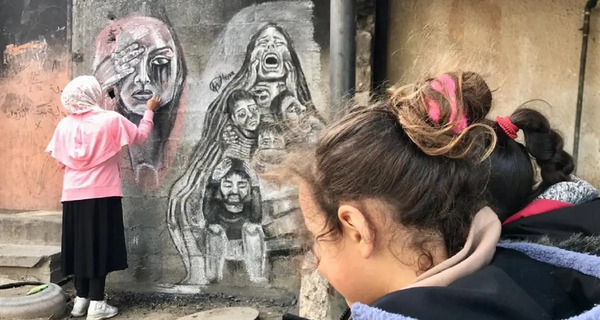 عکس نقاشی سیاه قلم کودکان غزه