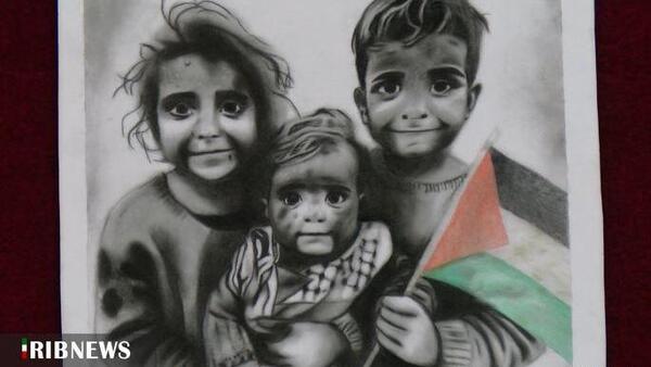 عکس نقاشی سیاه قلم کودکان غزه