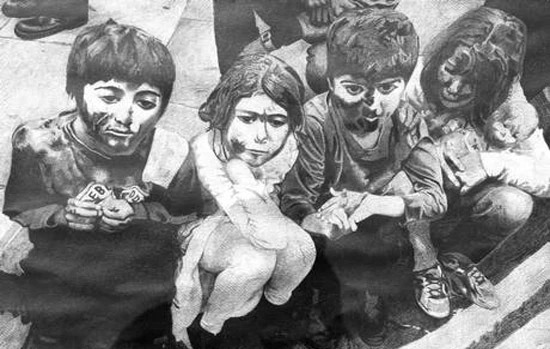 عکس نقاشی سیاه قلم کودکان غزه