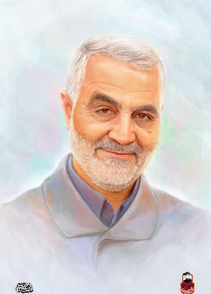 عکس نقاشی قاسم سلیمانی با سیاه قلم