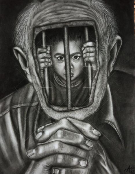 عکس نقاشی قاسم سلیمانی با سیاه قلم