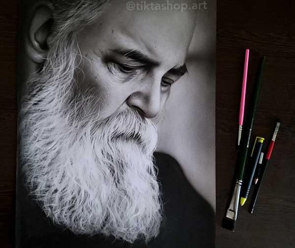 عکس نقاشی قاسم سلیمانی با سیاه قلم