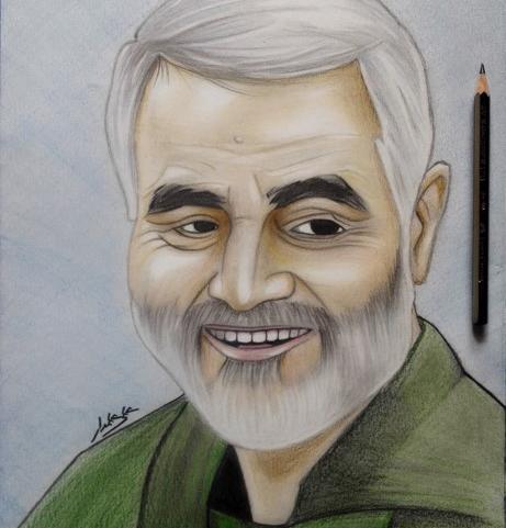 عکس نقاشی قاسم سلیمانی با سیاه قلم