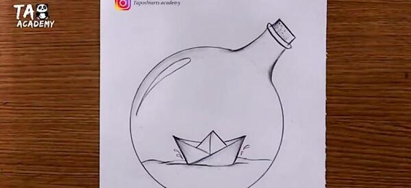 عکس نقاشی قایق سیاه قلم ساده