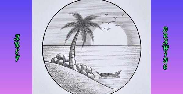 عکس نقاشی سیاه قلم غروب افتاب