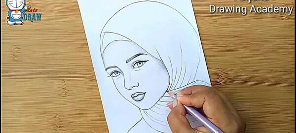 عکس نقاشي سياه قلم طراحی دختر با حجاب
