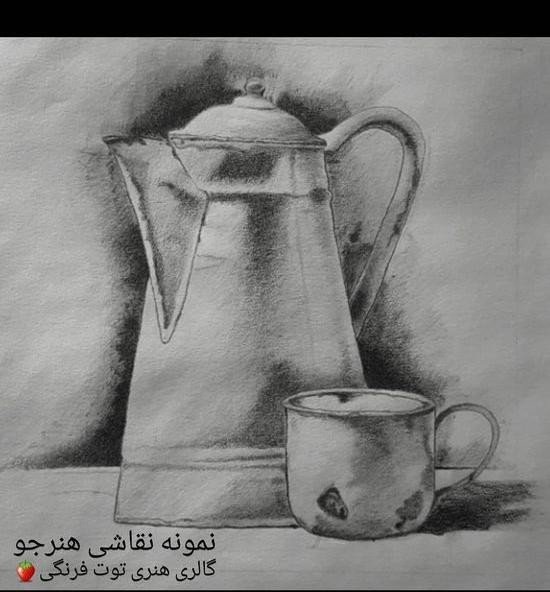 عکس نقاشی طراحی ظروف سیاه قلم