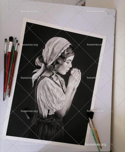 عکس نقاشی سیاه قلم دخترانه شیک