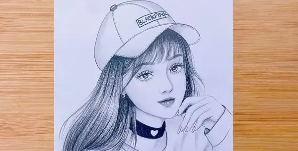 عکس آموزش نقاشی سیاه قلم دخترانه زیبا