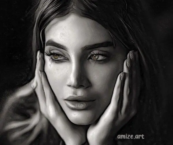 عکس آموزش نقاشی سیاه قلم دخترانه زیبا