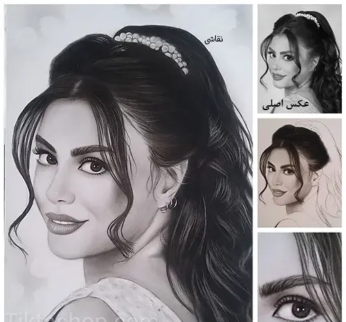 عکس نقاشی سیاه قلم چهره زن