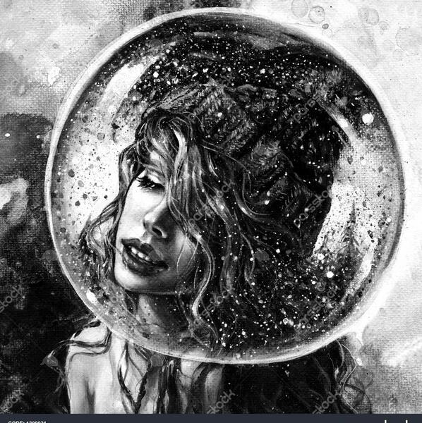 عکس نقاشی سیاه قلم دختر در دایره