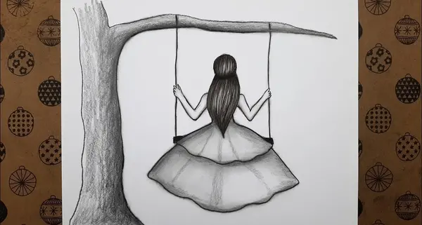 عکس نقاشی سیاه قلم دخترانه و آسان