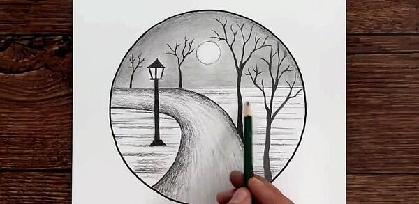 عکس نقاشی خیابان سیاه قلم ساده