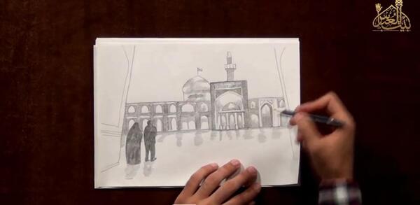 عکس نقاشی حرم امام رضا با سیاه قلم