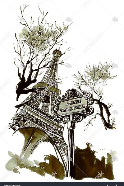 عکس نقاشی برج ایفل با سیاه قلم
