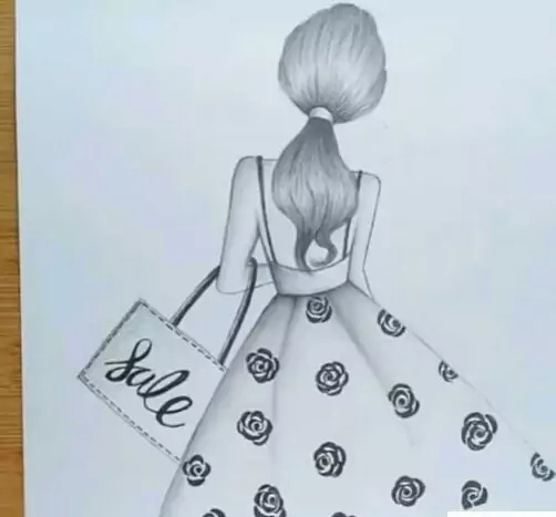 عکس نقاشی سیاه قلم آسان دختر از پشت