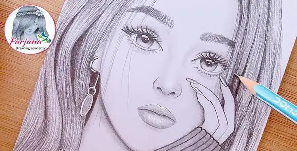 عکس آموزش نقاشی سیاه قلم دخترانه