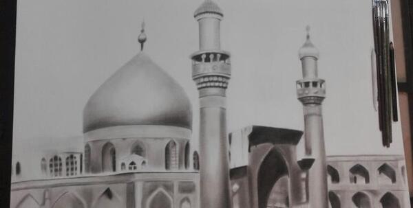 عکس نقاشی سیاه قلم گنبد امام حسین