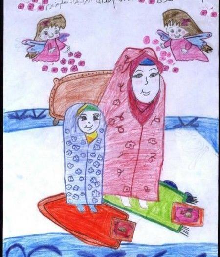 عکس نقاشی کودکانه ی دختر با حجاب