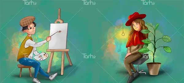 عکس نقاشی کودکانه یخچال در باز