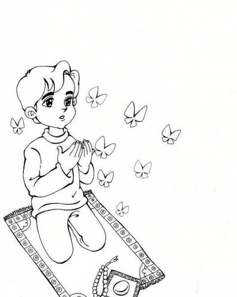 عکس نقاشی کودکانه نماز در باران