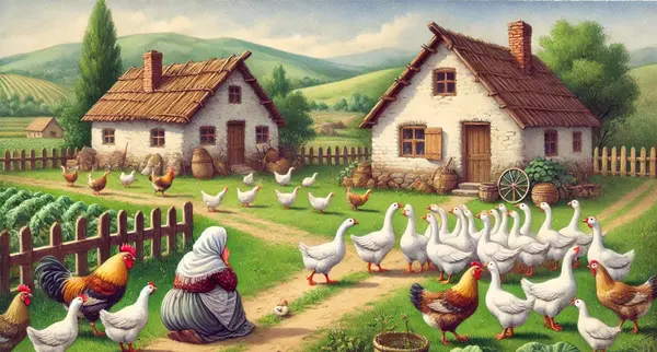 عکس نقاشی کودکانه برای ضرب المثل مرغ همسایه غاز است