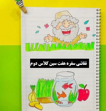 عکس نقاشی ساده و کودکانه سفره هفت سین
