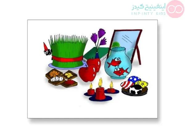 عکس نقاشی ساده و کودکانه سفره هفت سین