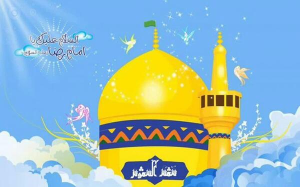 عکس نقاشی حرم امام رضا با کبوتر کودکانه