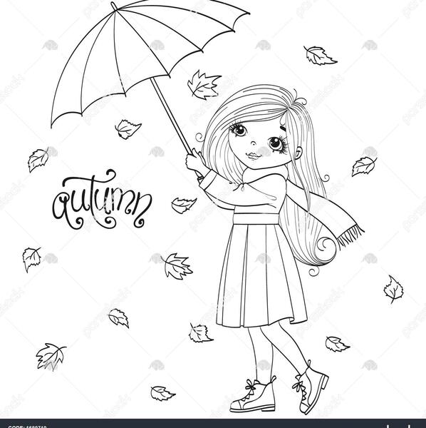 عکس نقاشی کودکانه دختر چتر به دست