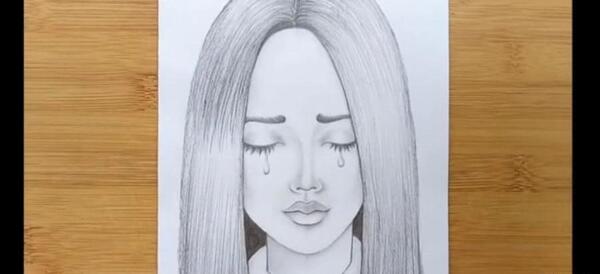 عکس فانتزی نقاشی غمگین ساده با مداد