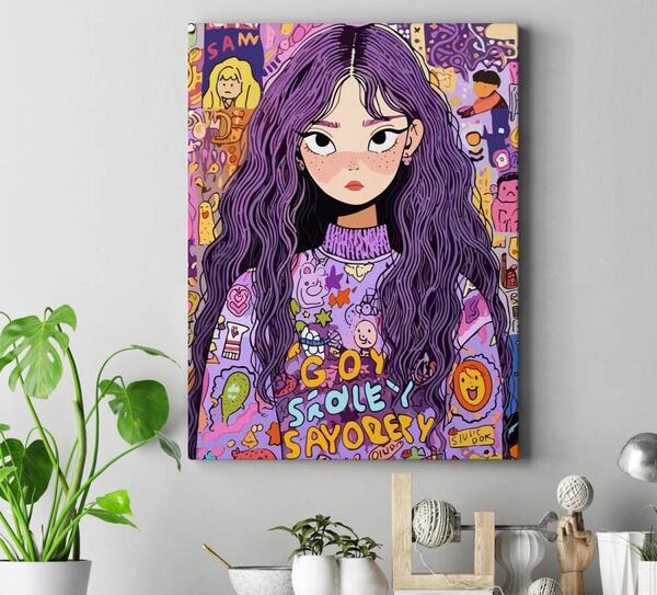عکس نقاشی طرح فانتزی روی بوم دخترانه