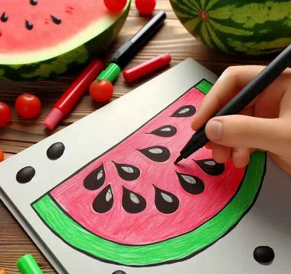 عکس نقاشی هندوانه ساده و راحت