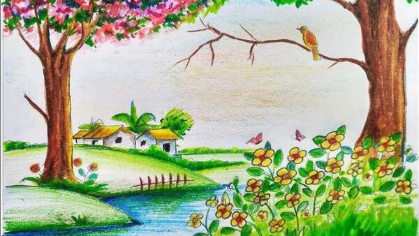 عکس نقاشی ساده درخت فصل بهار