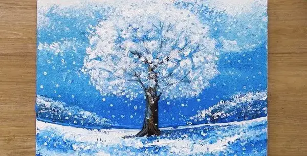 عکس نقاشی زمستان با پنبه