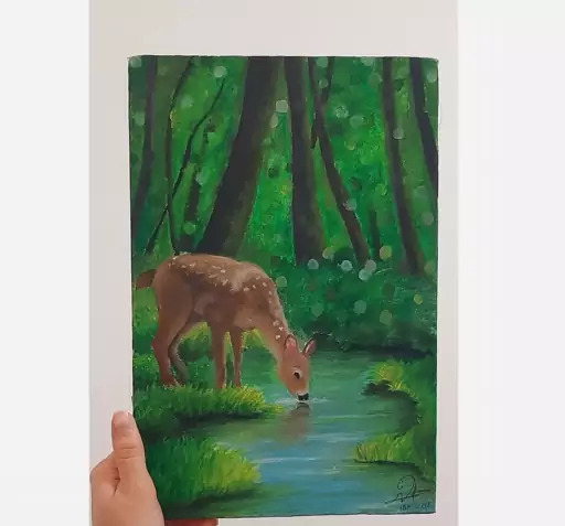 عکس نقاشی آهو در جنگل